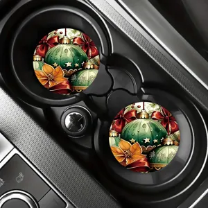 Sottobicchiere per auto di Natale, stampa con palla festiva verde, tappetino antiscivolo.