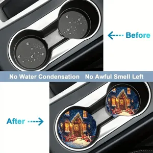 Christmas car cup coaster absorbent ceramic stone auto drink holder inserts set of 2