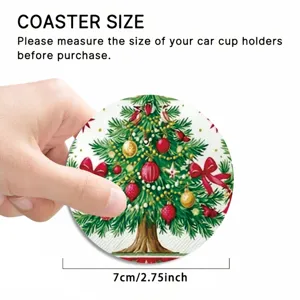 Sottobicchiere per auto circolare con motivo albero di Natale, diametro 7 cm.