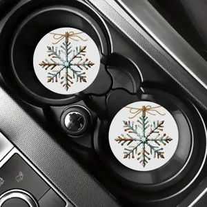 Lot de 2 dessous de verre pour voiture motif flocon vintage, accessoire auto.