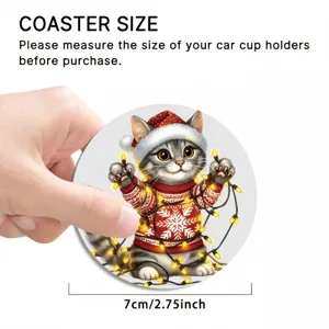 Gato de Navidad simpático posavasos de coche silicona redondo decoración 7cm taza