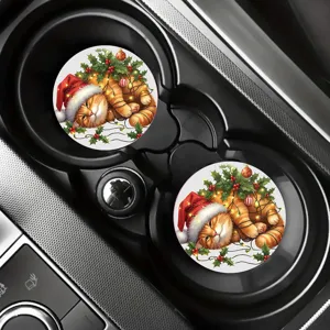 Christmas cat car cup coasters absorbent ceramic drink coasters for auto cup holder 2pcs