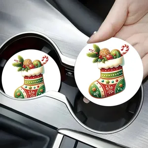 Detail dessous de verre voiture de Noel, insert porte-tasse en ceramique absorbante avec motif.