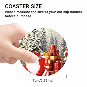 Christmas car cup coaster, round Santa Claus gift pattern, 7cm auto interior decoration.