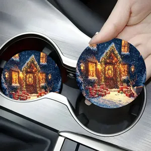 Christmas car coasters absorbent round vehicle cup holder inserts for holiday home auto decor