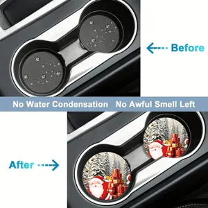 Christmas car cup holder coasters absorbent ceramic pads anti-slip interior decor 2pcs