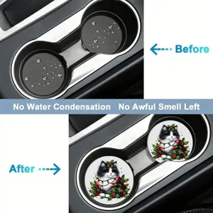 Absorbent car cup coasters cute christmas cat design set for auto interior decoration