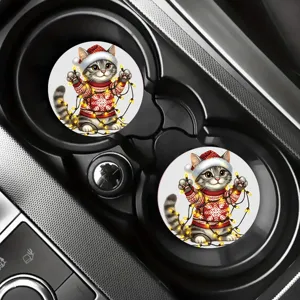 Posavasos de silicona para portavasos de coche gato navideño, alfombrillas antideslizantes.