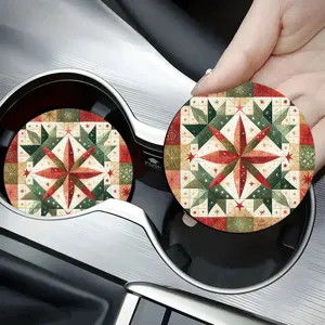 Sous-verre de voiture en silicone de Noël, tapis de tasse rond antidérapant avec étoile.