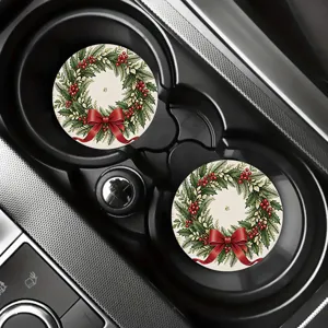 Ensemble de sous-verres de voiture de Noël, motif de couronne de fête sous-verres absorbants.