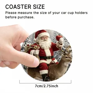Christmas car coaster detail, Santa Claus and reindeer design, diameter 7cm cup holder.