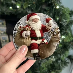 Christmas Santa Claus car coaster round holiday tree hanging ornament festive home decor gift