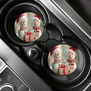 Christmas snowman car cup coasters absorbent vehicle drink coasters interior decor set 2pcs
