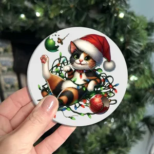 Posavasos redondo de silueta de gato de Navidad de silicona para decoración de mesa.