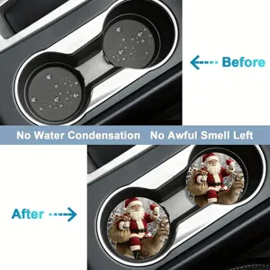 Christmas car cup coaster absorbent auto interior anti-slip drink holder mat set of two