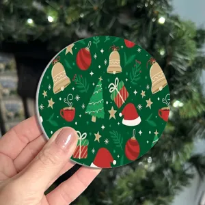 Christmas themed round table coaster detail view showing festive pattern design and texture.
