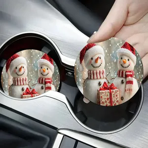 Christmas snowman car cup coasters absorbent ceramic drink coaster for auto interior decor