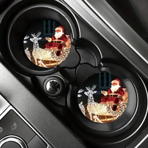 Sottobicchiere auto in silicone di Natale, tappetino antiscivolo rotondo per interni.