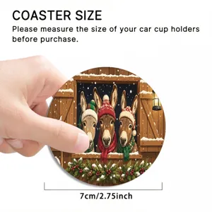 Christmas donkey car coaster 7cm round cup holder mat festive vehicle decor 1 pc.
