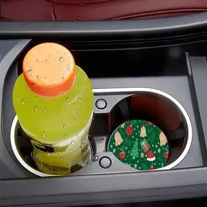 Christmas theme round coaster festive tabletop decoration car cup holder mat set holiday party