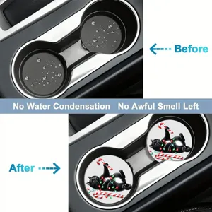 Silicone car cup holder coasters with cute black cat, anti-slip absorbent mat for auto