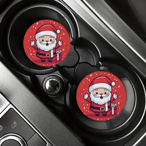 Set de sous-verres de voiture Noël, joli design Père Noël rouge antidérapant accessoires auto.