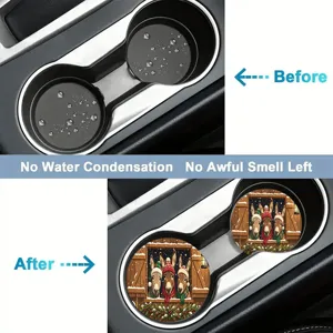 Christmas car cup coaster absorbent non-slip winter donkey pattern auto drink coaster 2pcs