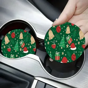 Christmas Car Coasters Absorbent Silicone Round Cup Mat Festive Holiday Table Decoration For Auto And Home
