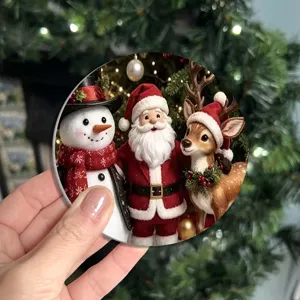Christmas tree hanging ornament Santa snowman reindeer holiday decoration car cup coaster mat