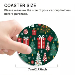 Christmas car coaster round 7cm holiday tree gift box cup holder mat non-slip absorbent