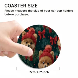 Sous-verre de voiture de Noël, adorable chien poméranien, tapis de tasse de 7 cm.