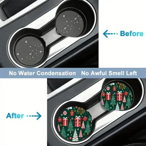 Christmas car cup coasters, anti-slip silicone auto drink holder mats, holiday decor.