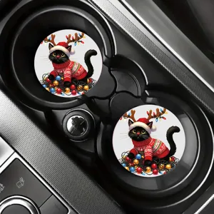 Christmas cat car coasters absorbent ceramic cup holder inserts cute holiday auto accessories