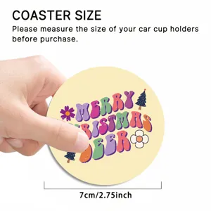 Retro Christmas car cup coaster anti-slip pad 7cm diameter cute holiday vehicle accessory