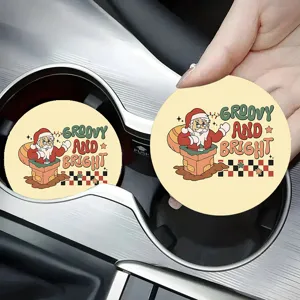 Christmas Car Coaster Silicone Absorbent Non-Slip Cup Holder Mat Cute Santa Claus Festive Table Decoration Ins Style