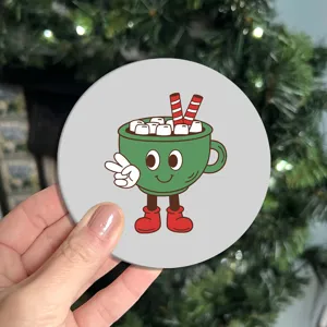 Cute cartoon hot chocolate cup round car coaster, soft rubber non-slip mini desktop cup mat.