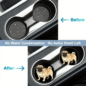 Silicone car cup holder coasters with cute pug design anti slip waterproof drink mats for auto