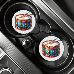 Lot de 2 dessous de verre de voiture Noël, sous-verre céramique pour porte-gobelet auto.