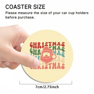 Festive Christmas car cup coaster with retro Santa graphic, round auto drink mat 7cm
