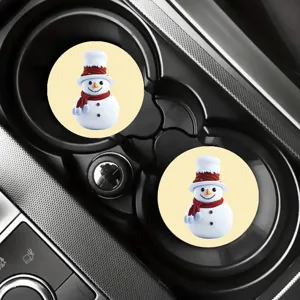 Christmas snowman silicone car cup holder coaster, anti-slip auto interior accessory.