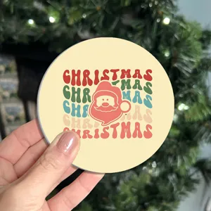 Retro Christmas Santa Claus printed round coaster table cup holder mat festive decor