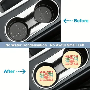 Christmas car cup holder coasters, cute Santa Claus absorbent coasters for vehicle.