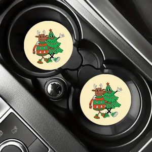 Jolis sous-verres de voiture de Noël de dessin animé, tapis antidérapants pour porte-gobelets.