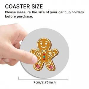 Cute gingerbread man car cup coaster, 7cm anti-slip rubber drink mat for auto interior detail.