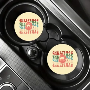 Details of retro Christmas Santa car cup coaster, ideal for auto interior decoration.
