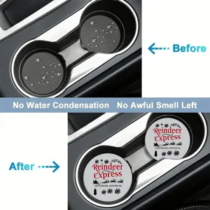Silicone car cup coaster with cute reindeer design, non-slip auto cup holder insert pad.