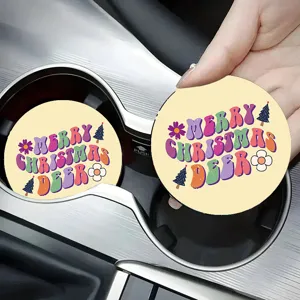 Retro Christmas car cup holder coaster, non-slip rubber auto interior drink mat decor