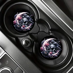 Set sottobicchieri auto teschio gotico, tappetini portabicchieri con luna e fiori carini.