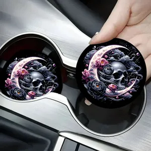 Sottobicchiere auto teschio gotico assorbente porta tazza inserto antiscivolo accessorio auto
