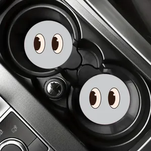 Mignon dessin animé grands yeux voiture tasse sous-verre en caoutchouc antidérapant détail